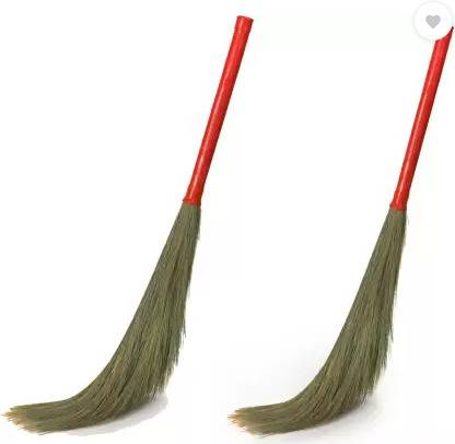 TOLXI Floor Broom with Soft No Dust Grass with Plastic Handle Phool Jhadu for Home Grass Wet Broom