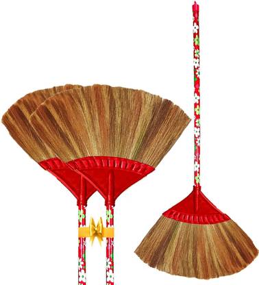 MS Diamond Burma Grass Broom, Less Dust, Long Handle Wooden Broomstick for Floor Cleaning Grass Dry Broom