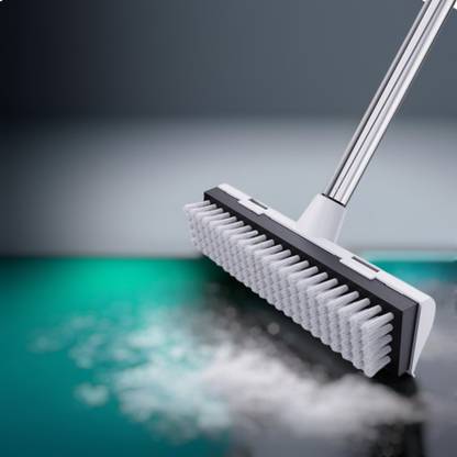 ONEFLESH Bathroom Scrub Brush – 2-in-1 Floor Cleaner with Wiper & Long Handle (AR) Plastic Wet and Dry Brush
