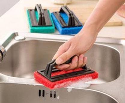 QWGPT moz Tile Cleaning, Bathroom Kitchen Floor Cleaner (Multicolor) Pack of 3 Plastic Wet and Dry Brush