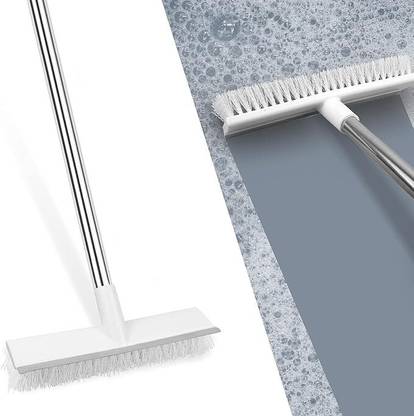 GIOGD 2 in 1 Tile Cleaning Brush Bathroom Floor Scrub with Long Handle Rotatable Brush Silicone Wet and Dry Broom