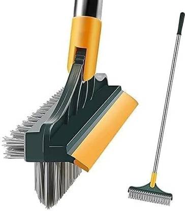 BRAND VILLA 3 in 1 Bathroom Cleaning Brush with Wiper, Tiles Cleaning Brush with Long Handle Plastic Wet and Dry Brush