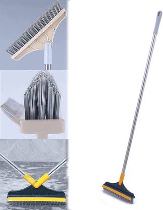 MAITRI ENTERPRISE Bathroom Cleaning Brush with Wiper 2 in 1 Tiles Cleaning Brush M01 Fiber Wet and Dry Brush