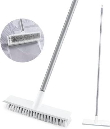 prayati 2 in 1 Tile Cleaning Brush Bathroom Floor Tiles Scrub with Long Handle Wiper Microfibre Wet and Dry Brush