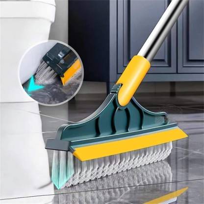 KPDREAMLAND Bathroom Cleaning Brush with Wiper 2 in 1Tiles Brush Microfibre Wet and Dry Brush