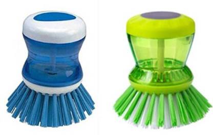 Toqon ® Dish / washbasin / Sink cleaning Plastic brush with self liquid soap dispenser (02 pcs.) Cleaning Brush Plastic Wet Brush Plastic Wet and Dry Brush