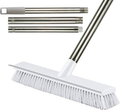 prayati 2 in 1 Tile Cleaning Brush Bathroom Floor Scrub with Long Handle Tiles Wiper Microfibre Wet and Dry Brush
