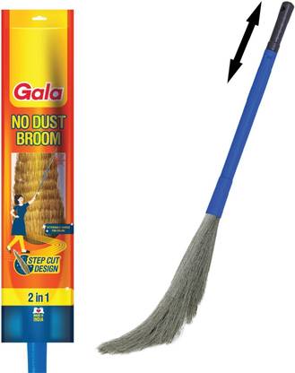 GALA No Dust Broom with Extendable Long Handle Grass, Fiber Dry Broom