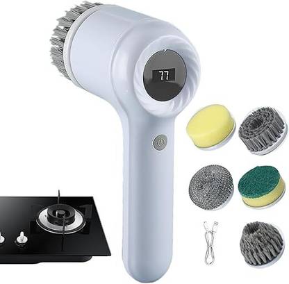 DIOXIT 1 Set Cleaning Brush Multifunctional Electric Scrubber with 5 Brush Heads Microfibre, Sponge Wet and Dry Brush