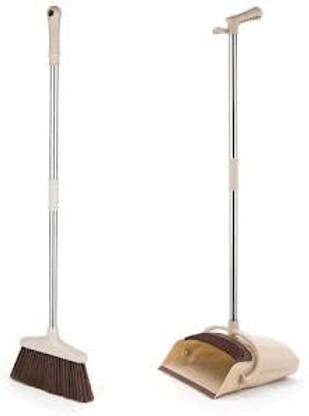 santsales Broom & Dustpan Set Stand Up Broom Head and Dust Pan Combo,Built-in Wisp Scrape Microfibre Wet and Dry Brush