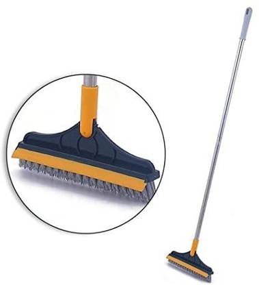 MAITRI ENTERPRISE Bathroom Cleaning Brush with Wiper 2 in 1 Tiles Cleaning Brush M47 Fiber Wet and Dry Brush