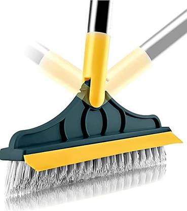 PIHET 2 in 1 Scrub Cleaning Brush With Soft Scraper Floor Tiles Cleaning Long Handle Microfibre Wet and Dry Brush