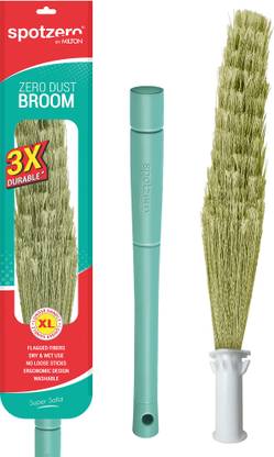 Spotzero Zero dust Broom XL Floor Cleaning| XL, Aqua Green Plastic, Fiber Wet and Dry Broom
