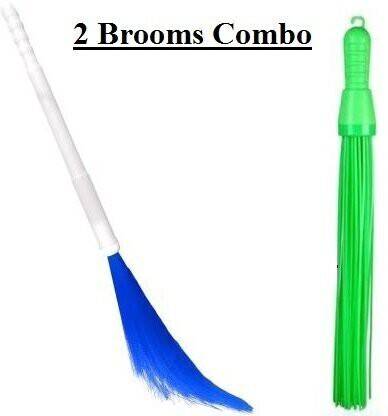 Cyber Sales (Pack of 2) Washable Plastic Phul Jhadu & Seek jhadu. Longlasting broom. Plastic, Silicone Wet and Dry Broom