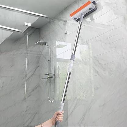 seox 2 in 1 Floor Scrub Brush with Squeegee, Floor Brush Scrubber Plastic Wet and Dry Brush