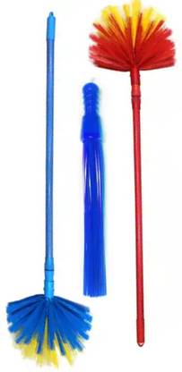 Fulgurant One Kharata Broom brush & Two Round Jala Cobweb Broom wet & Dry Cobweb Plastic Wet and Dry Broom