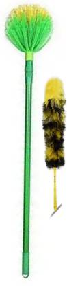 DRIVEMU ENTERPRISES 1 Pc Round Jaala Broom Cobweb Brush & 1 Pc Feather Brush Plastic Wet and Dry Broom