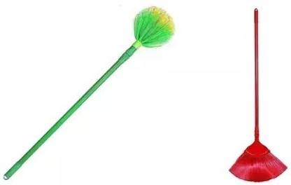 Country hub Jala Broom and Feather Duster Jala Broom with Long Rod & Handle| Static Duster Plastic Wet and Dry Broom