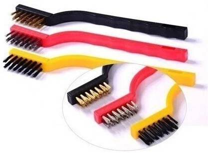 JLT 3 Pc Mini Wire Brush Set,Cleaning Tool Kit - Brass, Nylon, Stainless Steel Bristles Plastic Wet and Dry Brush