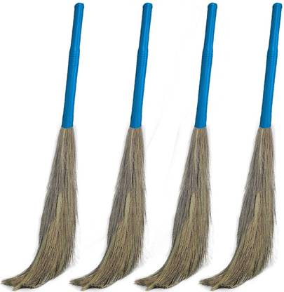 Signamio Strong Handle Soft Grass Floor Broom Stick for Cleaning Floor, Kitchen -4 Pcs Grass Dry Broom