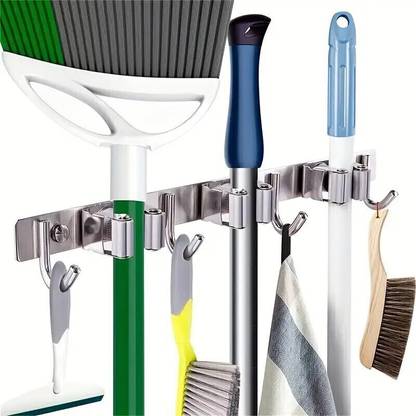 SorresaA Silver Stainless Steel Broom Holder