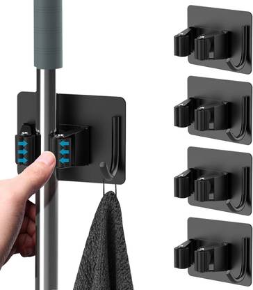 eshopy Black Stainless Steel Broom Holder