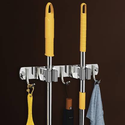 GRISHVA Silver Stainless Steel Broom Holder