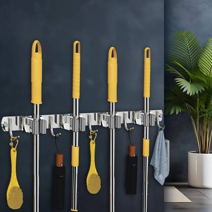 GRISHVA Silver Stainless Steel Broom Holder