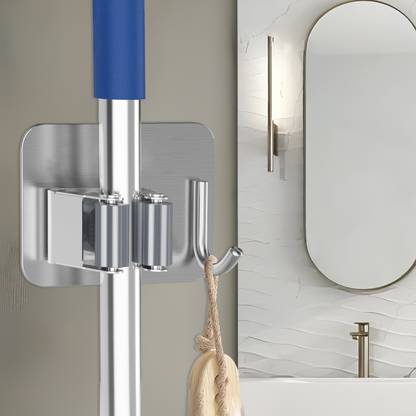 GRISHVA Silver Stainless Steel Broom Holder