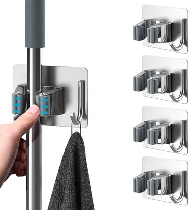 Kepzell Silver Stainless Steel Broom Holder