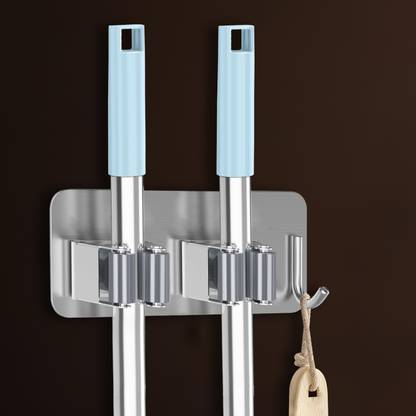 GRISHVA Silver Stainless Steel Broom Holder