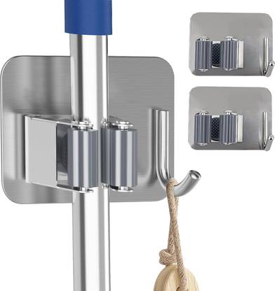 GRISHVA Silver Stainless Steel Broom Holder