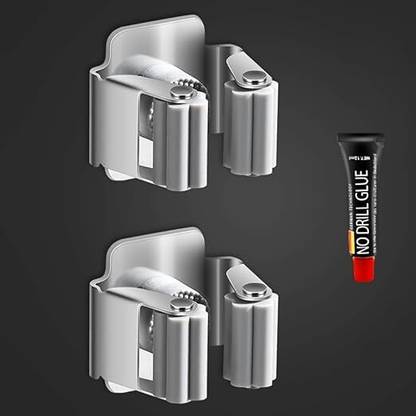 Wolpin Silver Stainless Steel Broom Holder