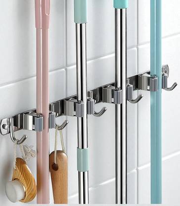 SorresaA Silver Stainless Steel Broom Holder