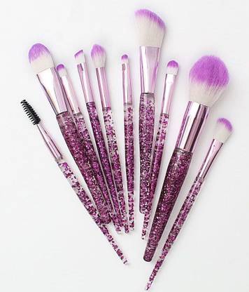 BeFunky 10 Pcs Glitter Crystal Handle Makeup Brushes With Bucket Spot Blush Highlighter