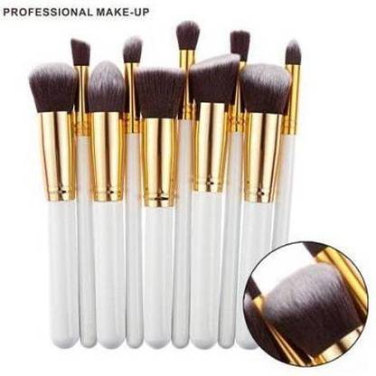 Kamz Beauty Professinal 10pc Pearl White/Silver Makeup brushes set foundation Tool Powder Make up brush Blushes Face concealer (Pack of 10)