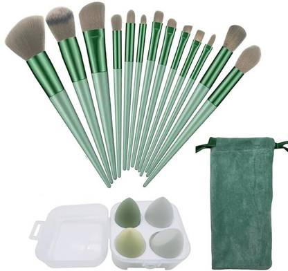 RICH BEAUTY 13 pcs Makeup Brushes Set with 4 pcs Boxed Makeup Sponges for Foundation