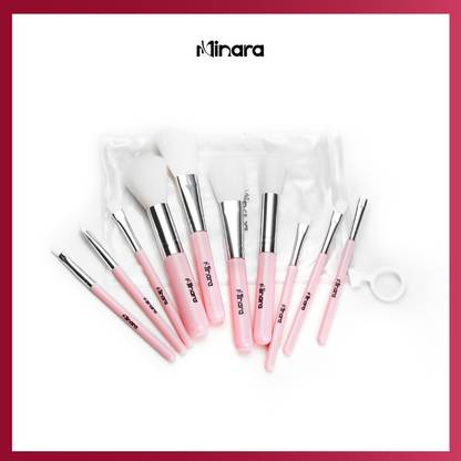 MINARA Makeup Brush Applicator Set of 10 with Easy to Carry Pouch - Pink
