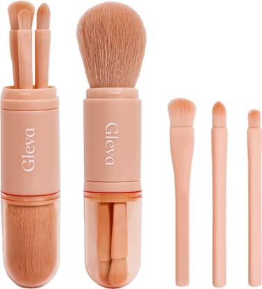 Gleva 4 in 1 Portable Makeup Brush Set for Foundation, Powder, Lipstick, Eye Shadow