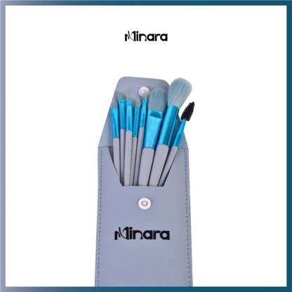 MINARA Makeup Brush Set Of 08 With Easy To Carry Pouch (Blue)