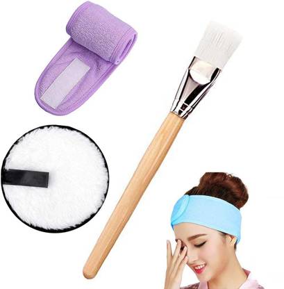 Lucifer Facial Mask Brush Wooden Handle, Makeup Remover Pads With Headband Combo