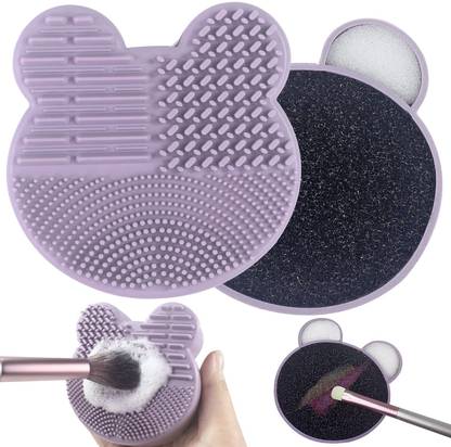 RUBY FACE Makeup Brush Cleaning Mat+Color Removal Sponge, 2in1 Silicone Scrubber Cleaner