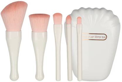 BELLA HARARO 5pcs Travel Makeup Brush Set Mini Cosmetic Brushes with Mirror Shell Case- White