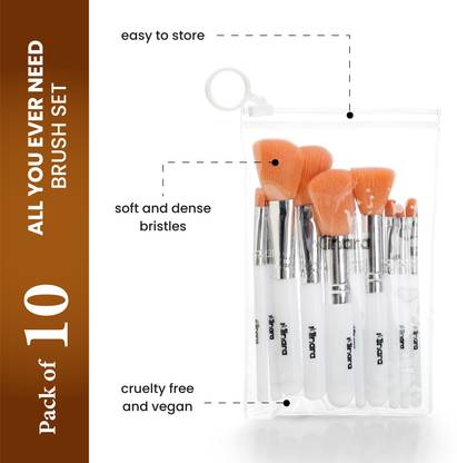MINARA Makeup Brush Applicator Set of 10 with Easy to Carry Pouch