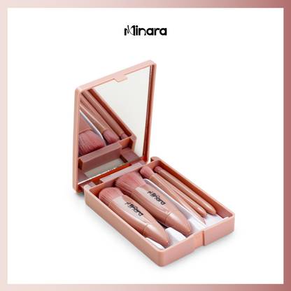 MINARA Travel Friendly Makeup Brush Applicator Set Of 5 Box With Mirror