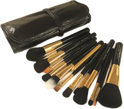 Dream Maker 15 Piece Makeup Brush Set With Storage Pouch Model DM-146 (Black+ Gold)