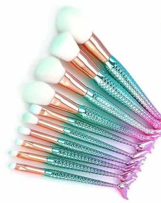 wryak Fish Tail Makeup Brushes Set- Multicolour, 10 Pieces