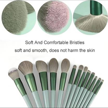 bAIRSTOW Makeup Brush Set of with Travel Pouch - 13 Piece Green Brushes (Pack of 13)