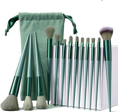 Morbee 13 Pcs Makeup Brushes Set,Cloth Bag for Beginner and Makeup Artist (Green) a7