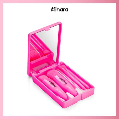 MINARA Makeup Brush Applicator - Set of 5 with Mirror & Box - Hot Pink